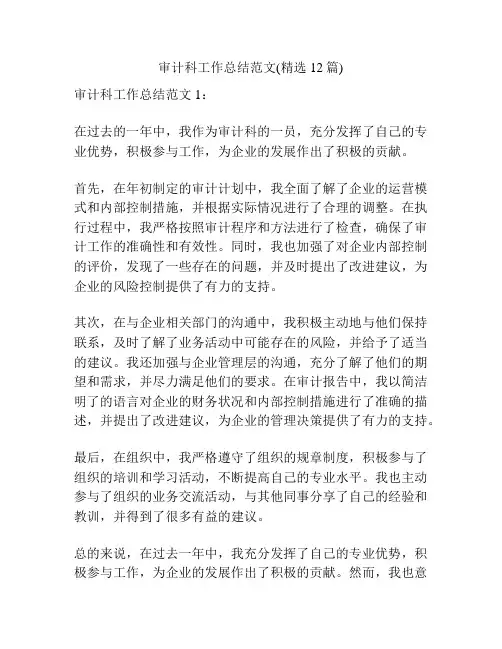 审计科工作总结范文(精选12篇)