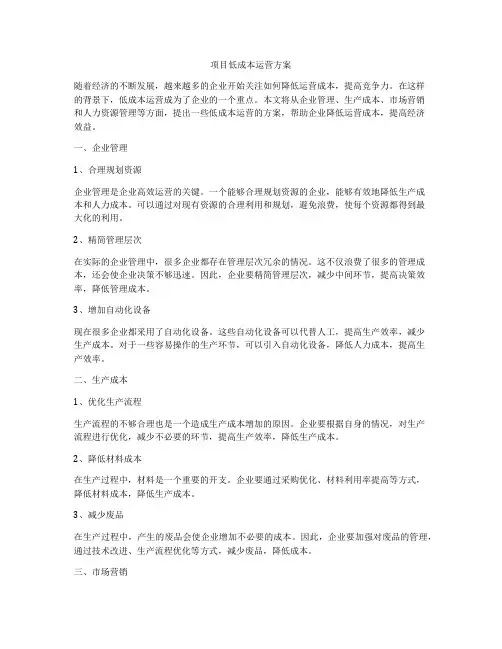 项目低成本运营方案