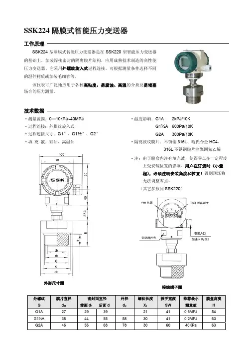 SSK224隔膜式智能压力变送器 说明书