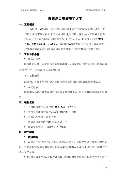 隧道洞口管棚施工方案