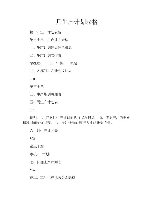 月生产计划表格