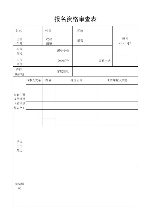报名资格审查表范本