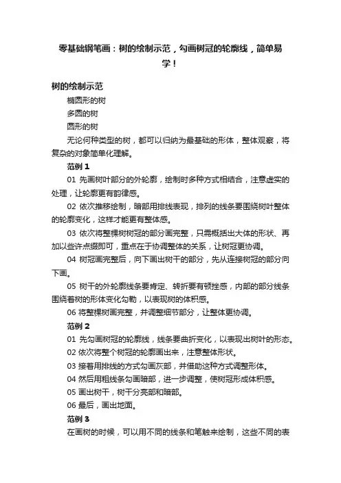 零基础钢笔画：树的绘制示范，勾画树冠的轮廓线，简单易学！