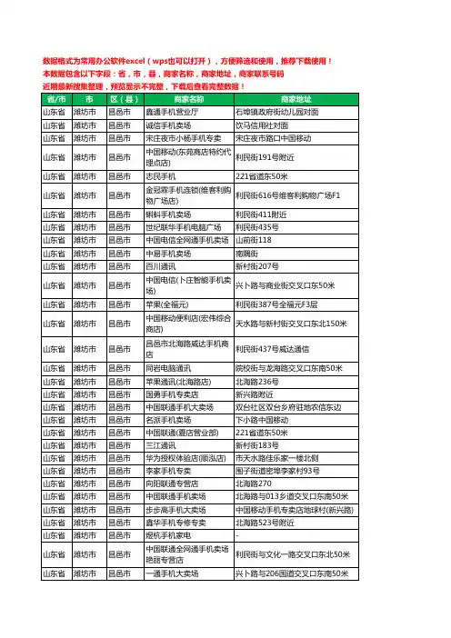 2020新版山东省潍坊市昌邑市手机店工商企业公司商家名录名单联系电话号码地址大全236家