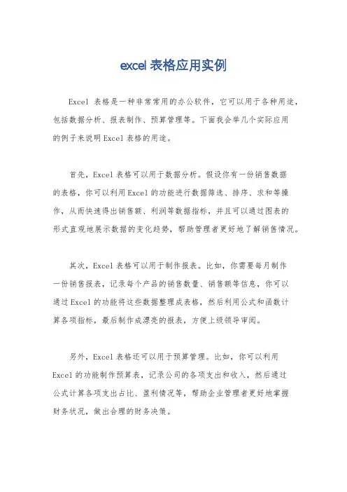 excel表格应用实例