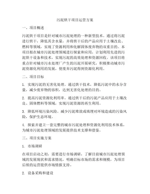 污泥烘干项目运营方案