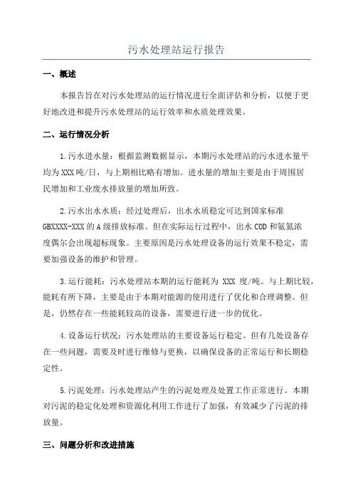 污水处理站运行报告