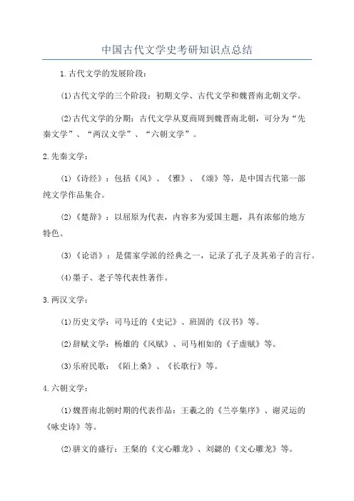 中国古代文学史考研知识点总结