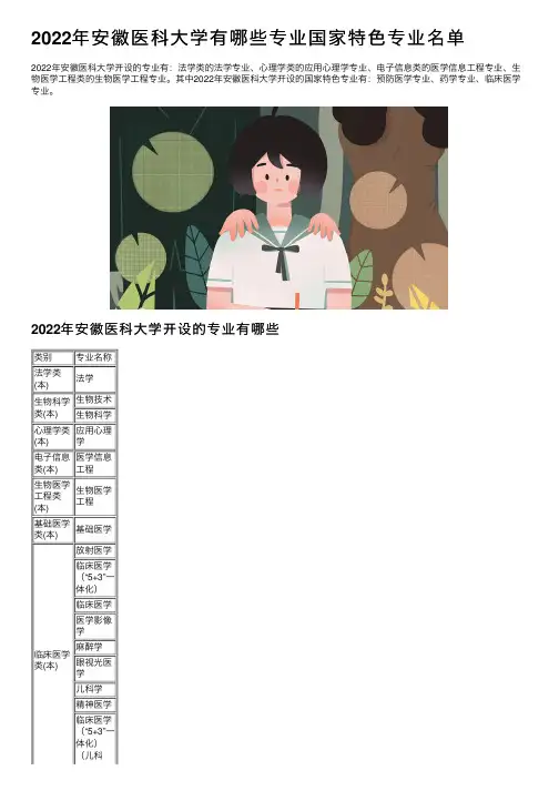 2022年安徽医科大学有哪些专业国家特色专业名单