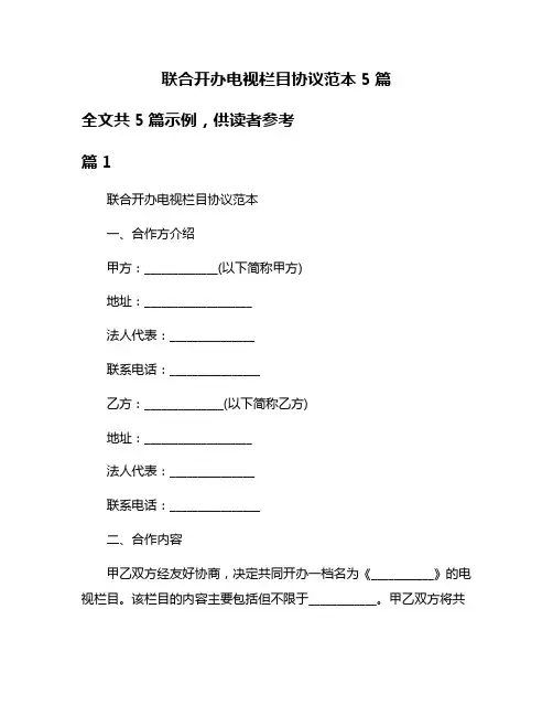 联合开办电视栏目协议范本5篇