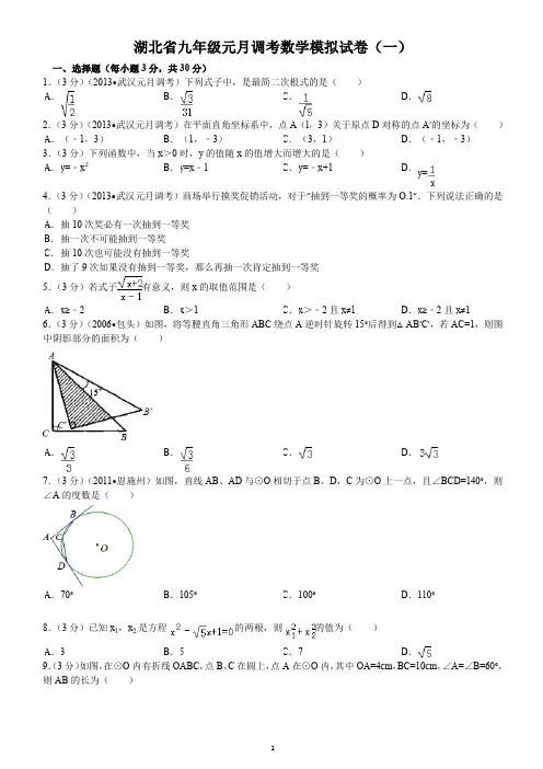湖北省九年级元月调考数学模拟试卷(一)