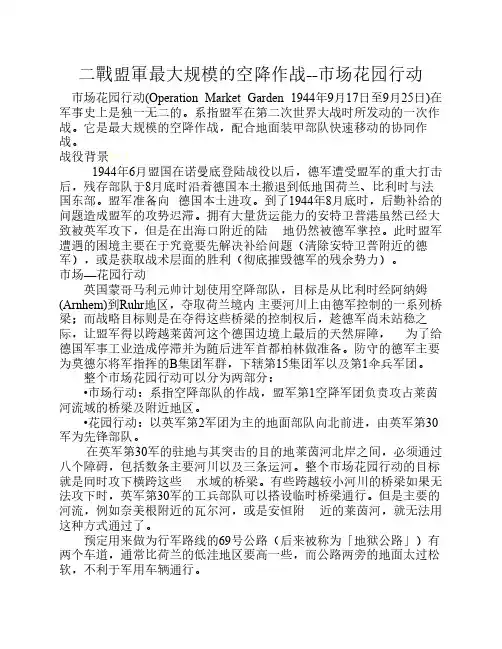 遥远的桥：二战盟军最大规模的空降作战--市场花园行动