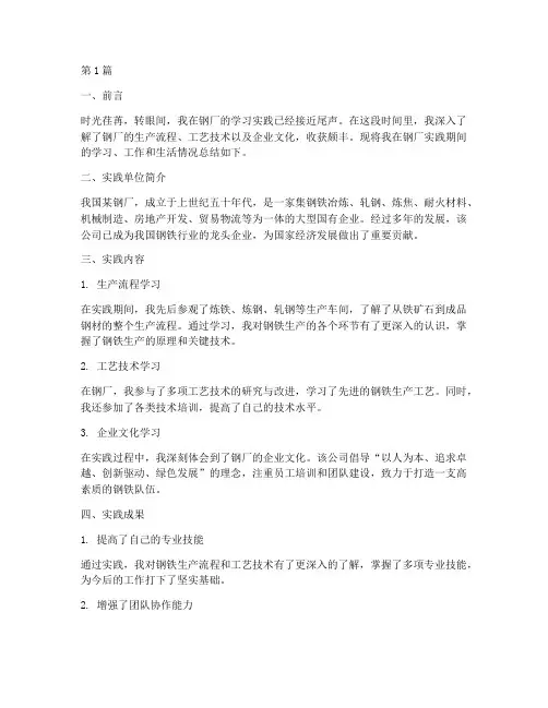 钢厂实践总结报告范文(3篇)
