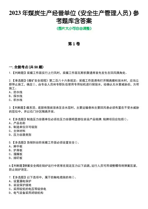2023年煤炭生产经营单位(安全生产管理人员)参考题库含答案卷6
