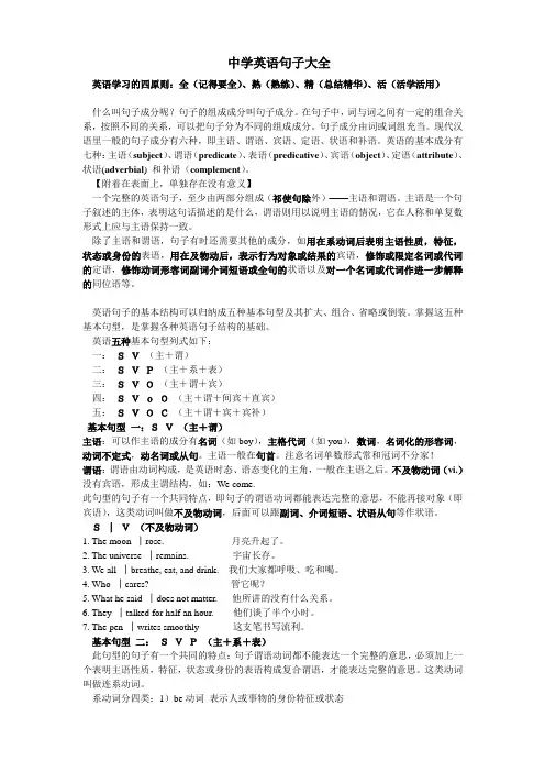(完整版)高中英语句子结构及类型大全