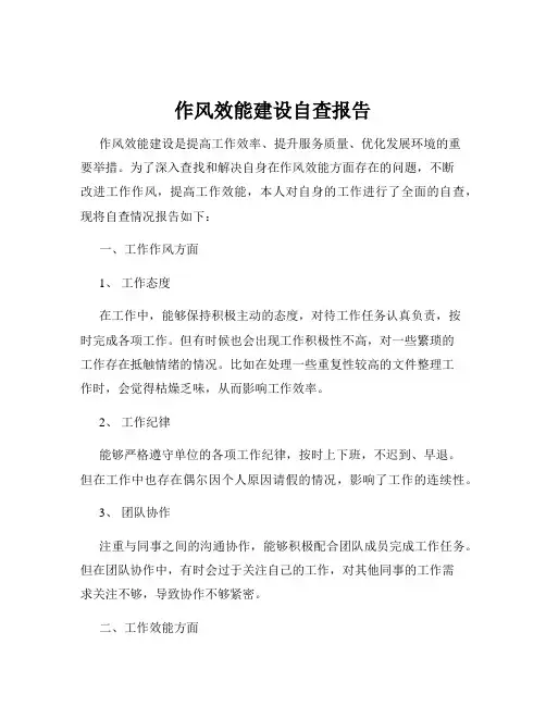 作风效能建设自查报告