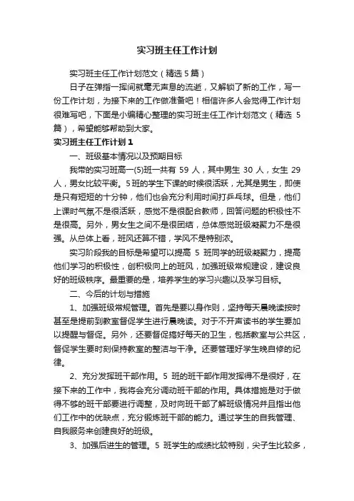 实习班主任工作计划范文（精选5篇）