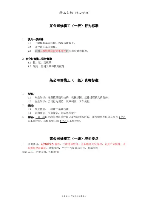 某公司修模工行为准则标准手册