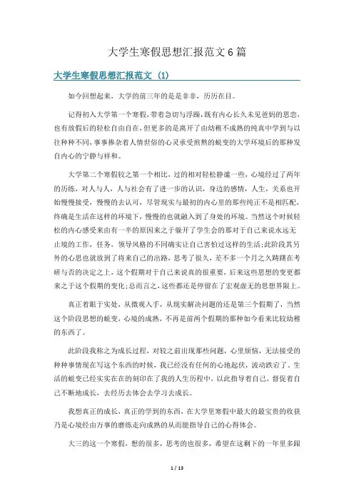 大学生寒假思想汇报范文6篇