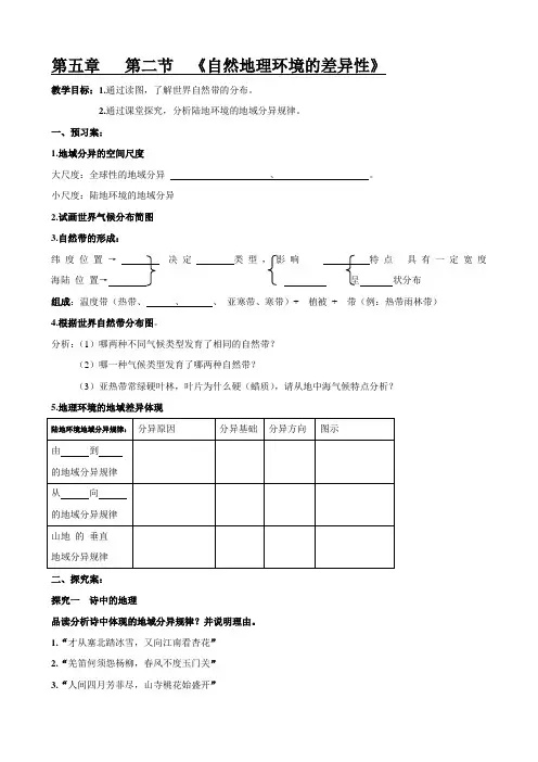 辽宁省沈阳市第二十一中学高中地理必修一导学案5.2 然地理环境的差异性自