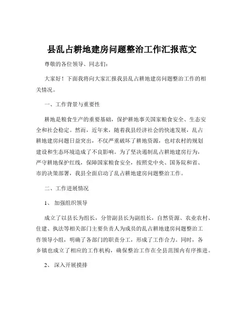 县乱占耕地建房问题整治工作汇报范文