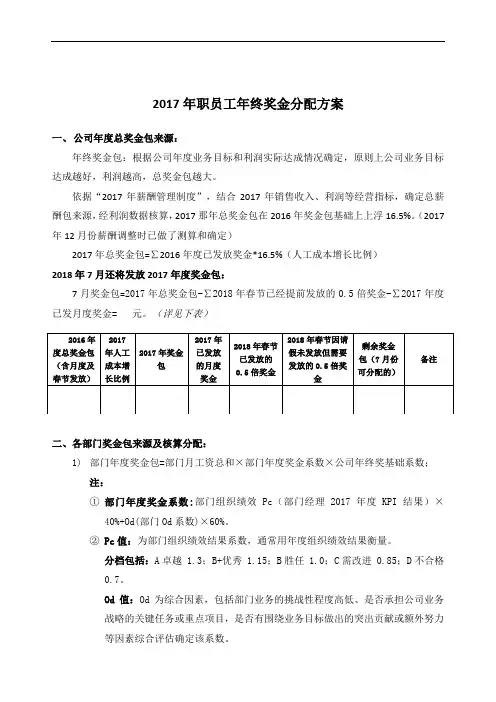 员工年终奖金分配方案(指导分配)