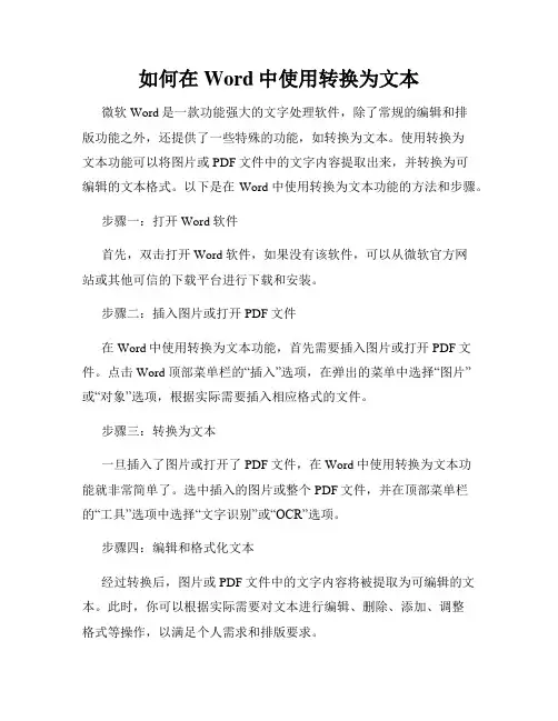 如何在Word中使用转换为文本