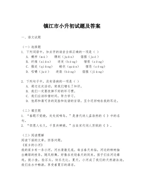 镇江市小升初试题及答案