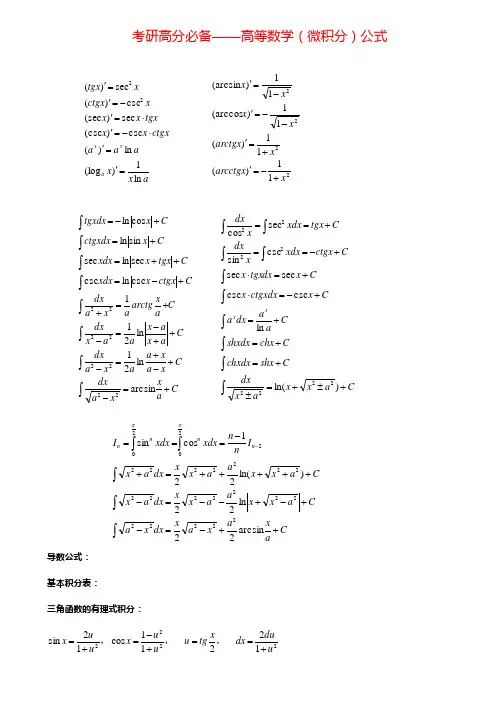 考研高分必备——高等数学(微积分)公式
