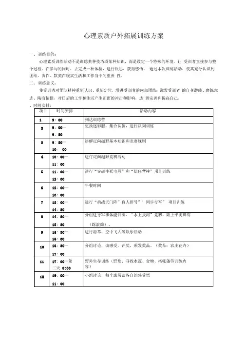 心理素质拓展训练方案