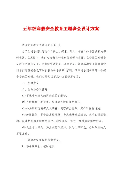 五年级寒假安全教育主题班会设计方案