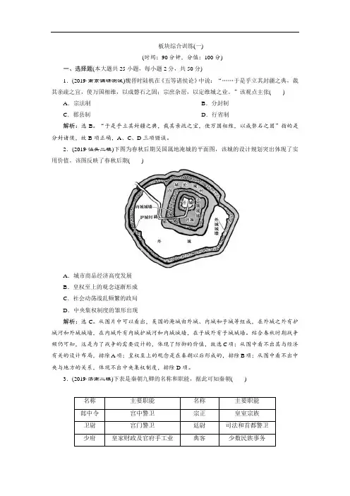 高考历史二轮复习：板块综合(一)中国古代史(专题卷)(含答案)