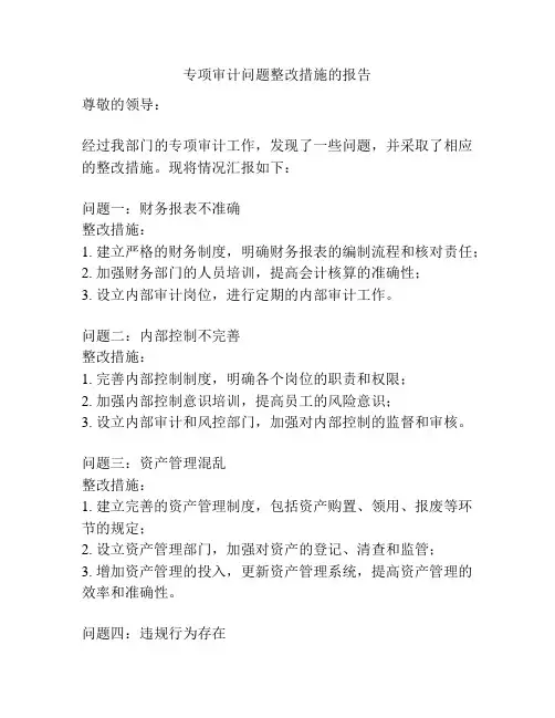 专项审计问题整改措施的报告