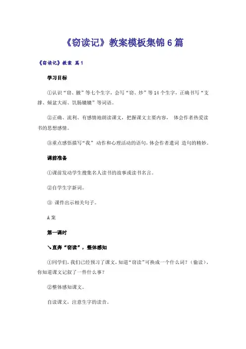 《窃读记》教案模板集锦6篇