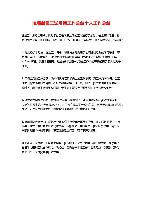 浪潮新员工试用期工作总结个人工作总结