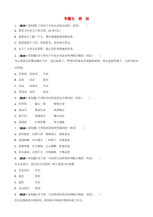 最新中考语文专题复习：语法习题A
