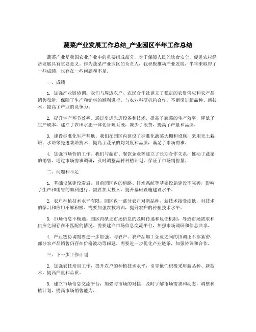 蔬菜产业发展工作总结_产业园区半年工作总结