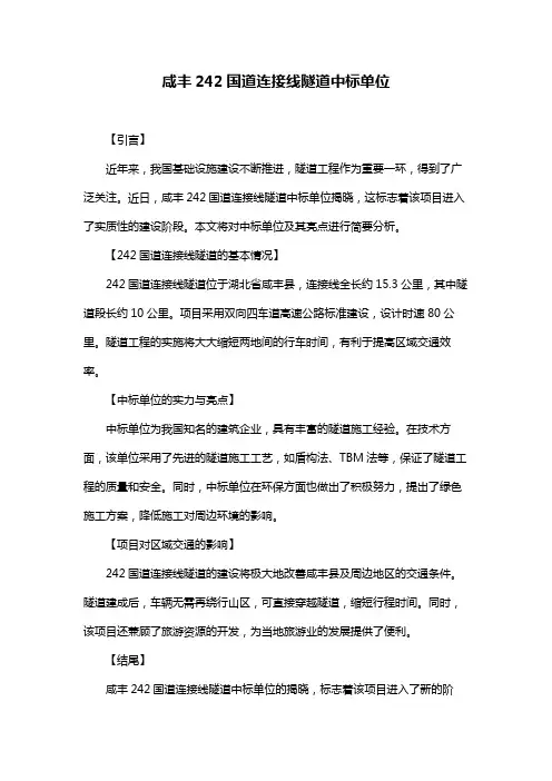 咸丰242国道连接线隧道中标单位