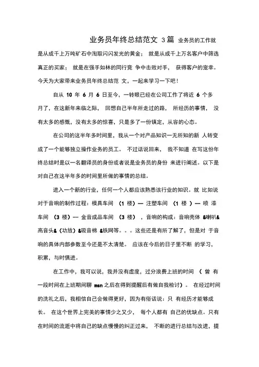 2019年业务员年终总结范文3篇