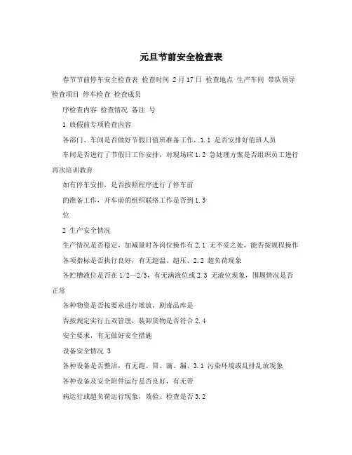 元旦节前安全检查表