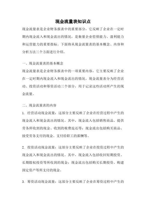 现金流量表知识点