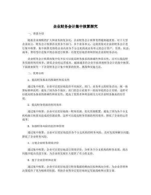 企业财务会计集中核算探究