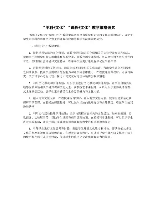 “学科+文化”“课程+文化”教学策略研究