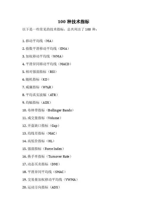 100种技术指标