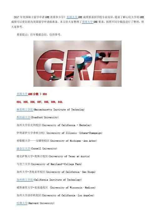 2017年美国硕士留学申请GRE分数条件