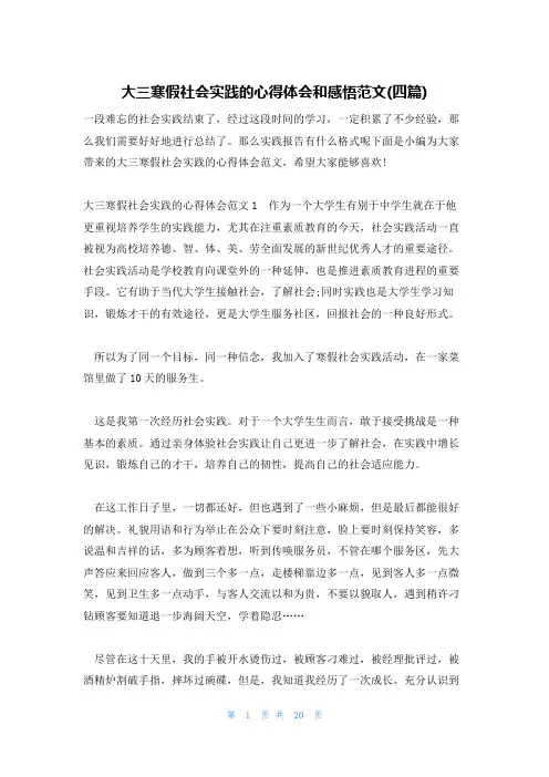 大三寒假社会实践的心得体会和感悟范文(四篇)