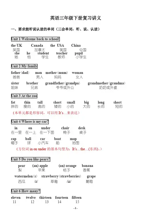 小学英语三年级下册复习讲义(57人)