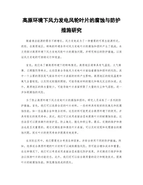 高原环境下风力发电风轮叶片的腐蚀与防护措施研究