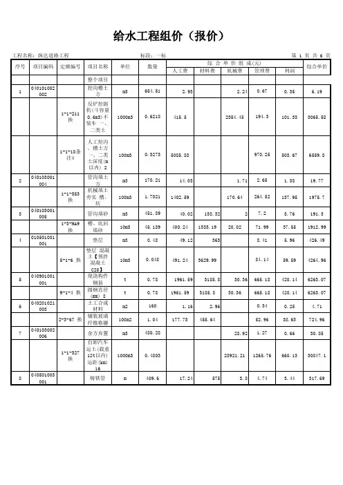 市政给水工程组价(报价)
