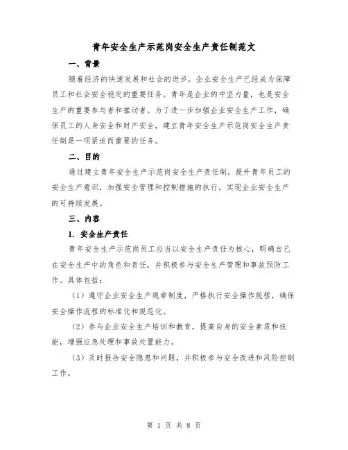 青年安全生产示范岗安全生产责任制范文(3篇)